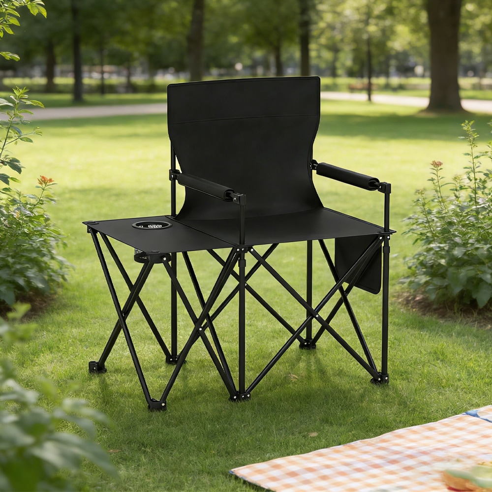 Oversized Camping Chair With Side Table And Storage Pockets_voghion.com